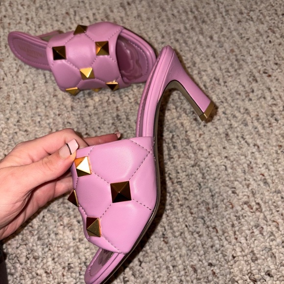 Valentino Pink Slide Sandals with Gold Studs - Picture 3 of 6
